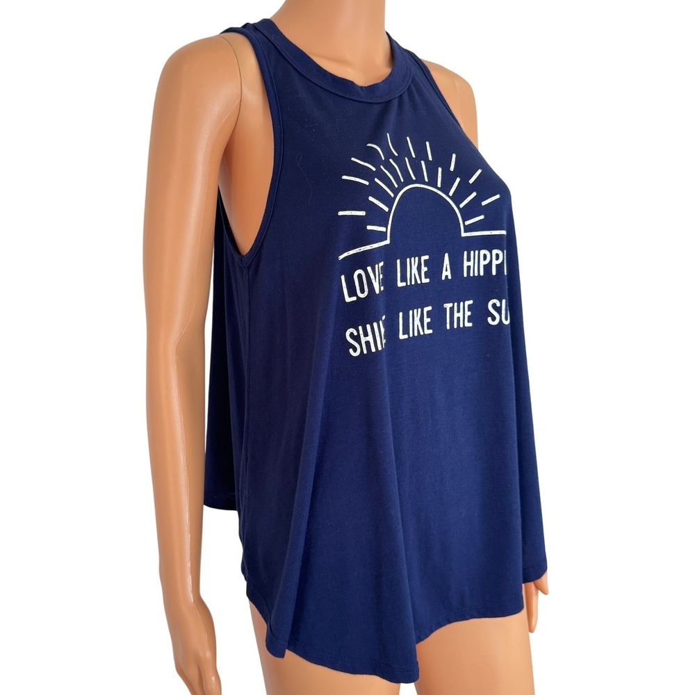 Modern Lux Navy Blue Love Like A Hippie Shine Like The Sun Graphic Tank Top M - Picture 6 of 11